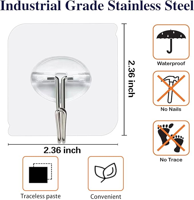 150 Pack Adhesive Hooks Wall Hooks 24lb Self Adhesive Hooks Heavy Duty - Image 3