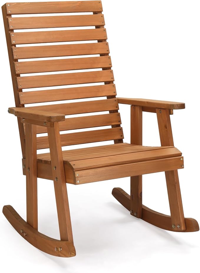VINGLI Wooden Rocking Chair with High Backrest, Solid Fir Wood, Heavy Duty 600 LBS Patio Rockers for Indoor and Outdoor, Garden, Yard, Patio by VINGLI