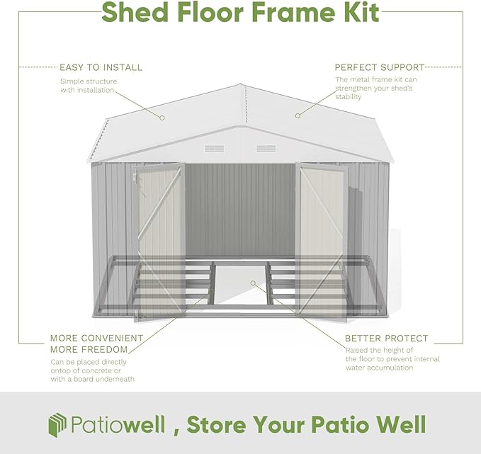 Patiowell 10 x 8 FT Outdoor Storage Shed with Floor Frame, Large Garden Tool Metal Shed with Sloping Roof and Double Lockable Door for Backyard Garden Patio Lawn,Grey - Image 3
