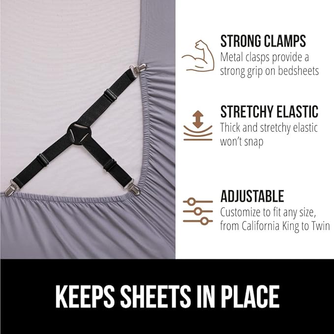GORILLA GRIP Patent Pending Bed Sheet Holders, Adjustable Elastic Fasteners - Image 5