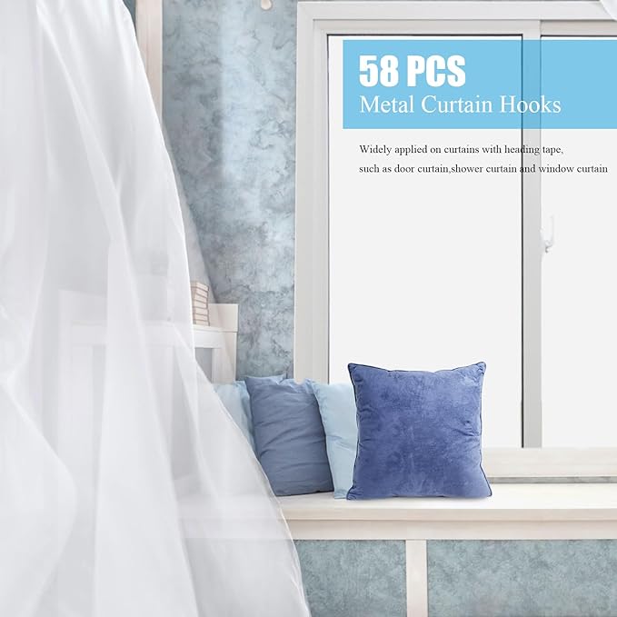 1.2 Inches Curtain Hooks, Sopito 58pcs Metal Drapery Hooks and Pins - Image 3