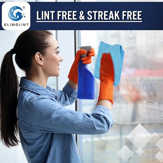 GLIMGLINT Blue Microfiber Cleaning Cloth, 12PK Reusable Cleaning Rags, Highly - Image 5
