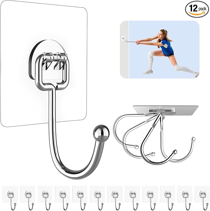12 Pack Large Adhesive Hooks for 44 lb Hanging Heavy Duty, Self Adhesive Sticky by Strjobaili