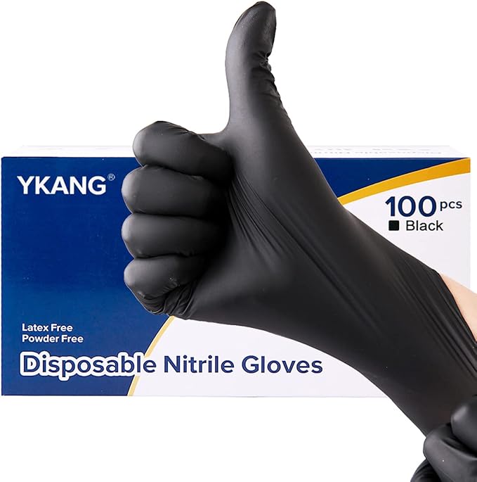 YKANG Black Disposable Nitrile Gloves, Latex Free Disposable Gloves 100 PCS by YKANG