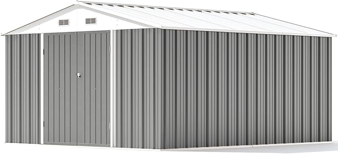 Patiowell 10 x 12 FT Metal Storage Shed for Outdoor, Steel Yard Shed with Design of Lockable Doors, Utility and Tool Storage for Garden, Backyard, Patio, Outside use, Gray - Image 6