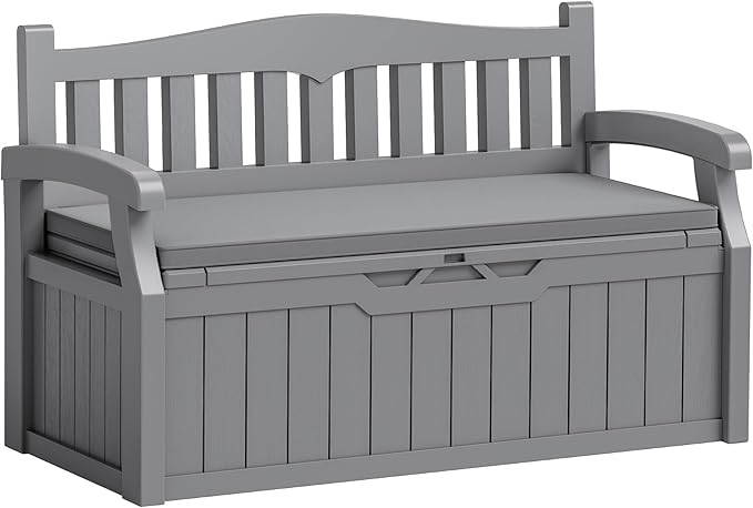 Flamaker 80 Gallon Storage Bench with Cushions Outdoor Indoor, Durable All-Weather Seating with Hidden Storage, Lockable Deck Box for Garden, Patio, Poolside (Grey) by Flamaker