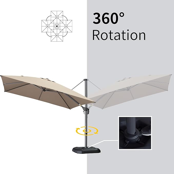 PURPLE LEAF 9' X 11.5' Square Cantilever Umbrella Patio Umbrella with Base Outdoor Umbrella Aluminum Offset with 360-degree Rotation for Garden Deck Pool Patio Taupe - Image 5