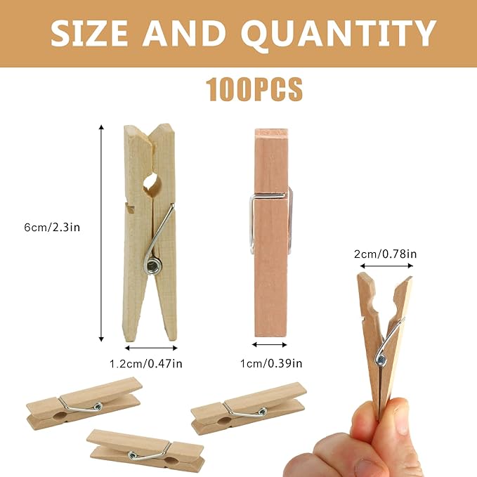 KIMOBER 2.36Inch Large Wooden Clothespins, Sturdy Natural Wooden Craft Peg Pins - Image 2
