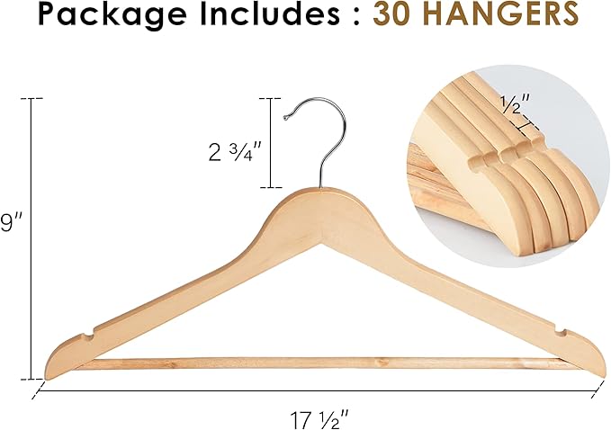 StorageWorks Wooden Hangers 30 Pack, Wood Coat Hangers - Image 4