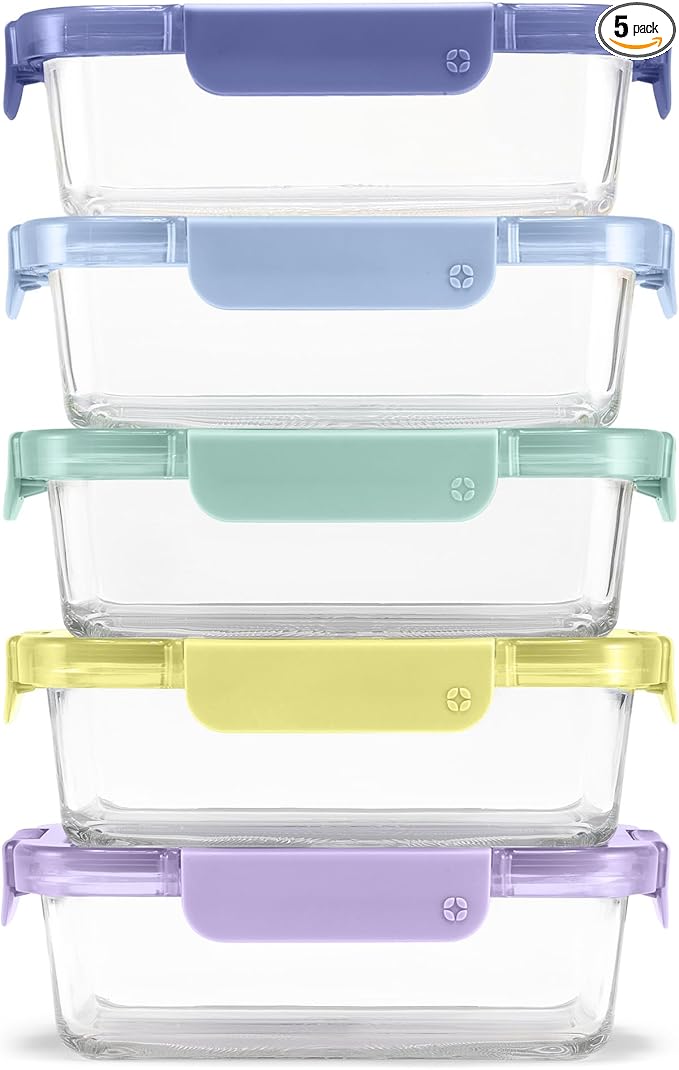 Ello Color Lock 3.4 Cup 10PC, 5 Pack Glass Meal Prep Sets Leak-Proof Glass Food by Ello