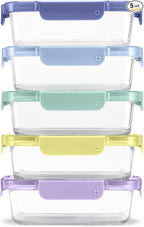 Ello Color Lock 3.4 Cup 10PC, 5 Pack Glass Meal Prep Sets Leak-Proof Glass Food by Ello