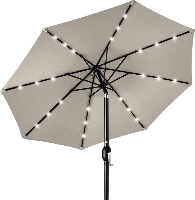 Best Choice Products 10ft Solar Polyester LED Lighted Patio Umbrella w/Tilt Adjustment and UV-Resistant Fabric by BestChoiceProducts