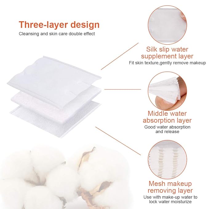 Cotton Pads, Facial Lip & Eye Makeup Remover Pads, 100% Pure Cotton Effective - Image 2