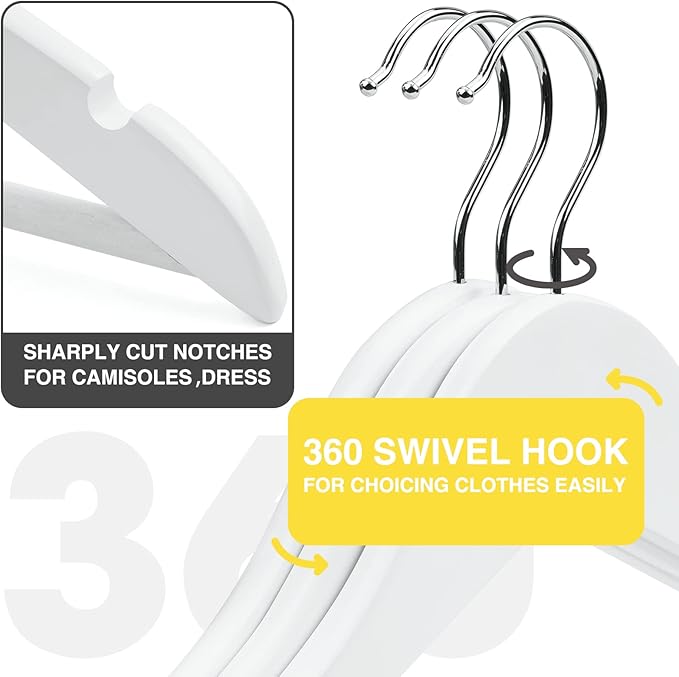 White Wooden Hangers 30 Pack Slim Coat Hangers - Image 2