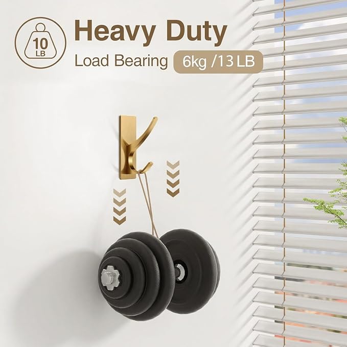 Gold Self Adhesive Towel Hooks, Extra Sticky and Strong 10LB, Stainless Hook - Image 2
