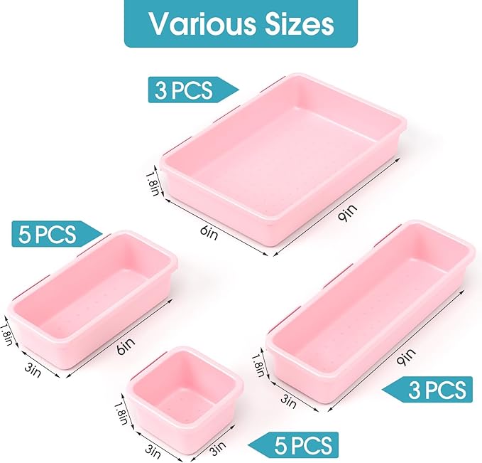 16 PCS Drawer Organizer Set, 4 Size Makeup Drawer Divider Organizer - Image 2