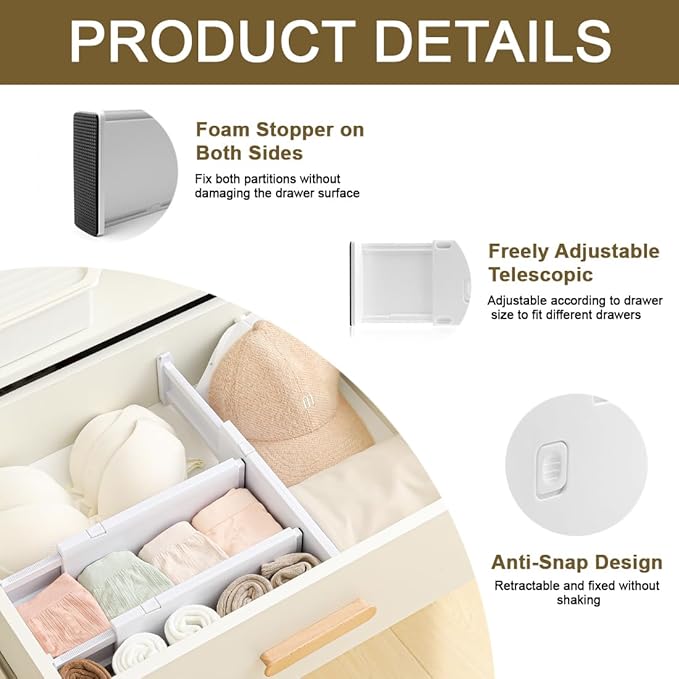 Drawer Dividers for Clothes 4" High 10.9"-18" Expandable Dresser Drawer - Image 5