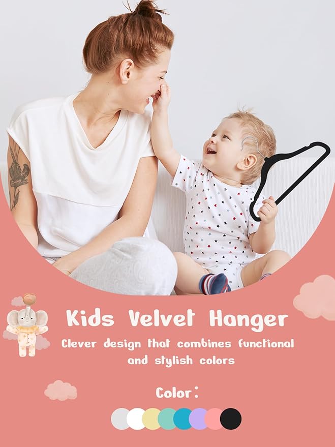 HOUSE DAY 11 Inch Velvet Baby Hangers 100 Pack Black, Premium Kids Hangers - Image 9