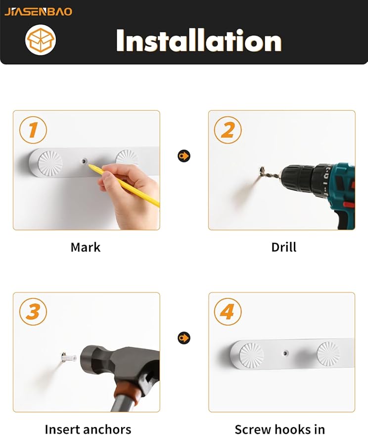 1 Pack Coat Rack Wall Mounted White Towel Hooks - Image 3