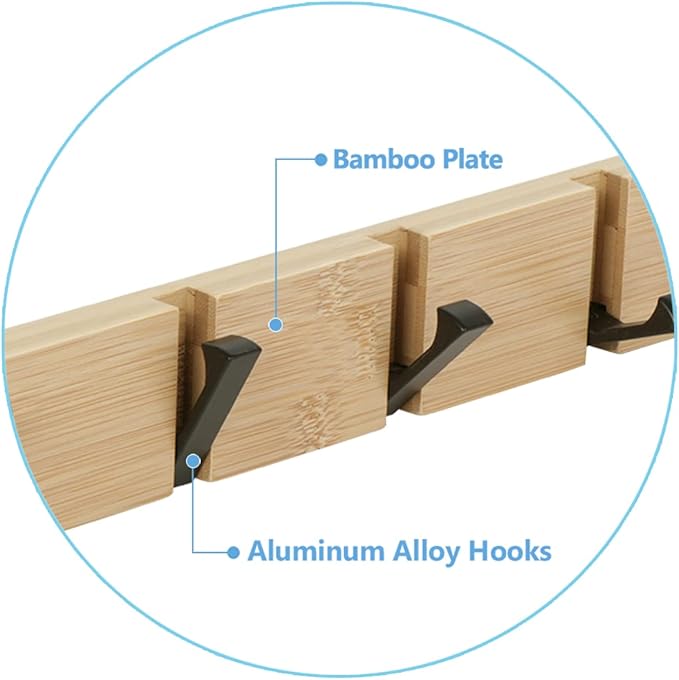 JSVER Wooden Coat Hooks Coat Rack Wall Mount, Space-Saving Coat Rack - Image 3
