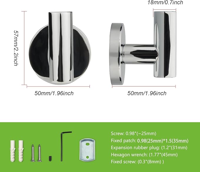 TUNNY 3 Pack Round Bathroom Towel Hooks - Image 2