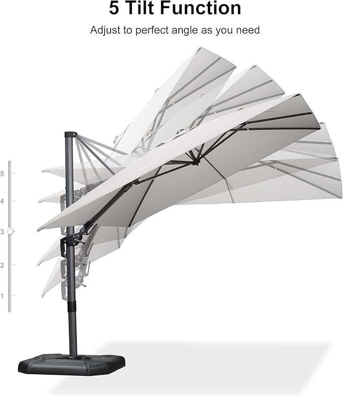 PURPLE LEAF 9' X 12' Right-left Tilt Patio Umbrella with Base Outdoor Cantilever Swivel Rectangle Umbrella Aluminum Offset Umbrella with 360-degree Rotation for Garden Deck Pool Patio White - Image 8