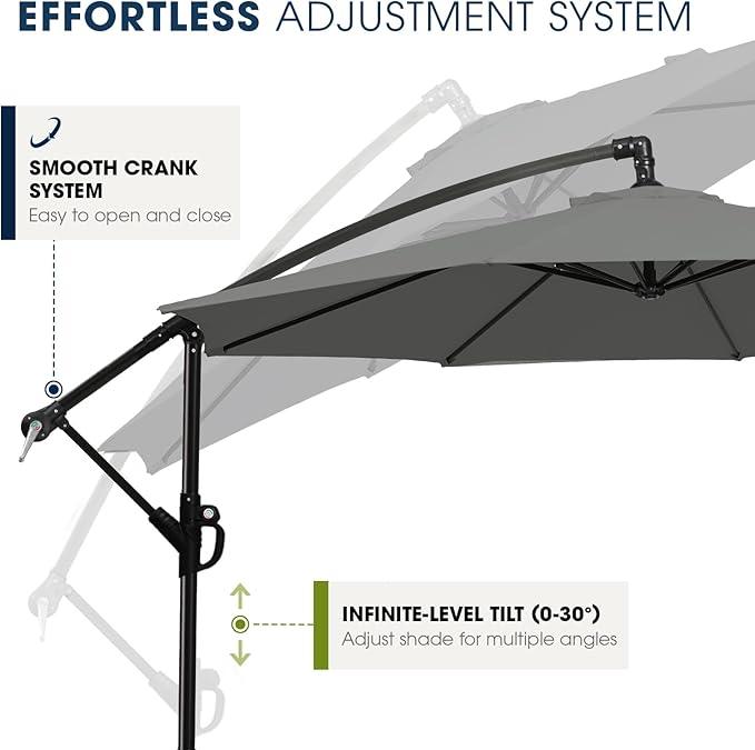 wikiwiki 10ft Patio Umbrella with Base Included, Outdoor Offset Cantilever Umbrella with Sandbag Base for Backyard, Garden and Pool, Easy to Tilt and Crank, Dark Gray - Image 5