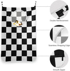 Checkered Black and White Hanging Laundry Hamper Door Hampers Bag Basket - Image 5