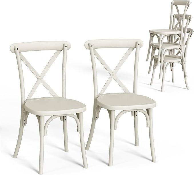 VINGLI Plastic Outdoor Dining Chairs Set of 2, Stackable Patio Cream White Dining Chairs with X Back, Waterproof Kitchen & Dining Room Chairs for Indoor-Outdoor, Capacity 400 lbs by VINGLI