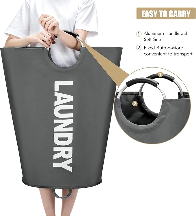 90L Large Laundry Basket, Freestanding Tall Clothes Hamper, Collapsible Laundry - Image 5