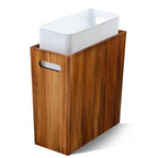 3 Gallon Wooden Trash Can with Liner, Small Solid Wood Bathroom Trash Can by WEAVECOMFORTINTOEVERYCORNER