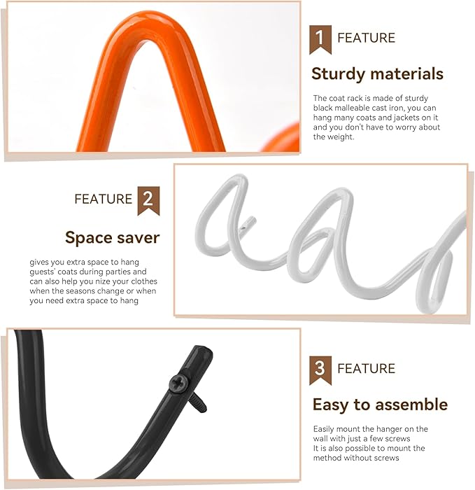 Coat Rack Wall Mount, Creative Wave Wall Hooks 20KG Capacity, Easy Installation - Image 6