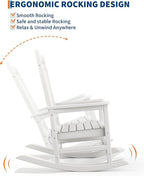 GarveeLife Poly Lumber Rocking Chair Outdoor - HDPE High Back Porch Rocker Chairs for Adults - All Weather Resistant Furniture for Patio - White - Image 3