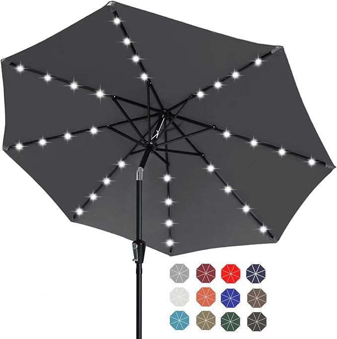 ABCCANOPY Durable Solar Led Patio Umbrellas with 32LED Lights 9FT (Dark Gray) by ABCCANOPY