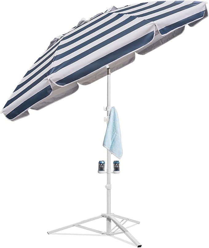 AMMSUN Shade Umbrella, Premium Portable Umbrella with Stand, 6.5ft Lightweight Free Standing Canopy for Sporting Games, Adjustable Instant Sun Protection and Easy to Carry, Stripe Blue by AMMSUN