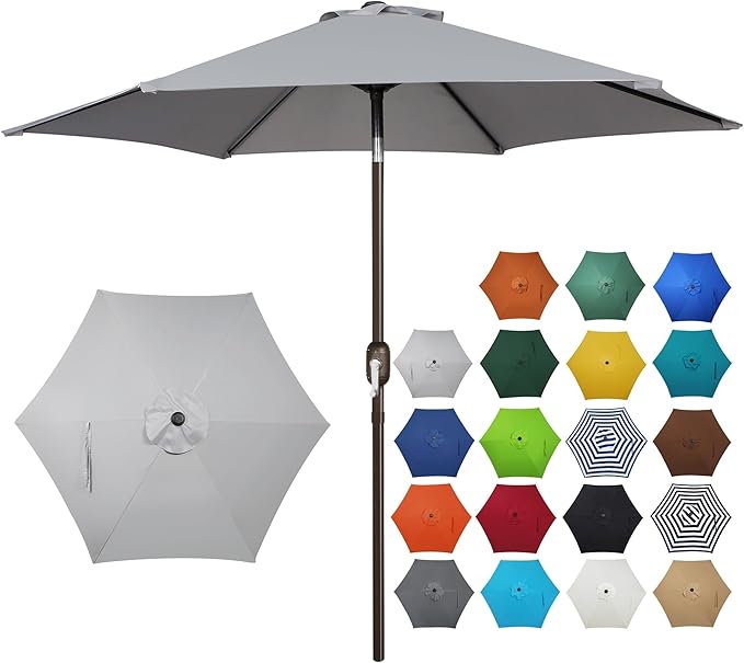 Blissun 7.5 ft Patio Umbrella, Yard Umbrella, Outdoor Market Umbrella with Push Button Tilt Crank, Grey by Blissun