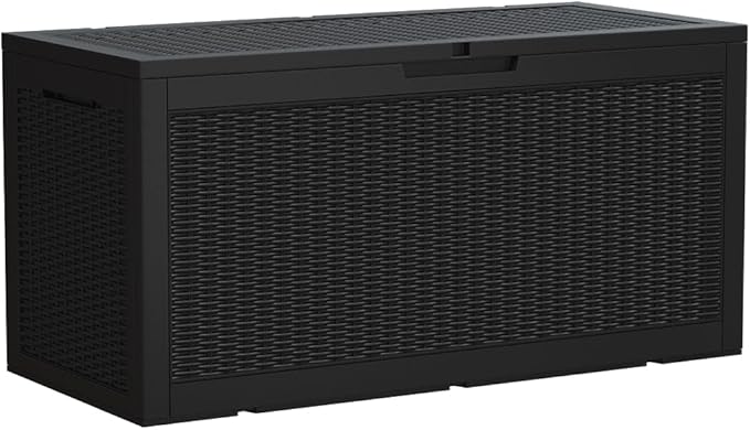 Devoko 95 Gallon Deck Box Large Resin Outdoor Storage Box, Waterproof and UV Resistant Lockable for Outdoor and Patio, Large Storage Cabinet for Patio Furniture, Garden Tools and Pool Supplies, Black by DEVOKO