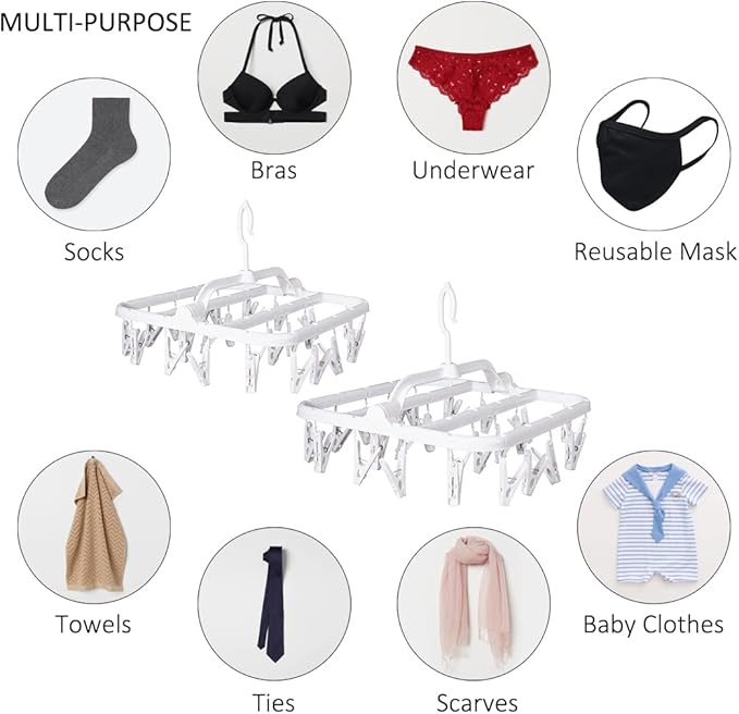 Foldable Plastic Hangers with 26 Drying Clips, Underwear Hanger with Clips - Image 2