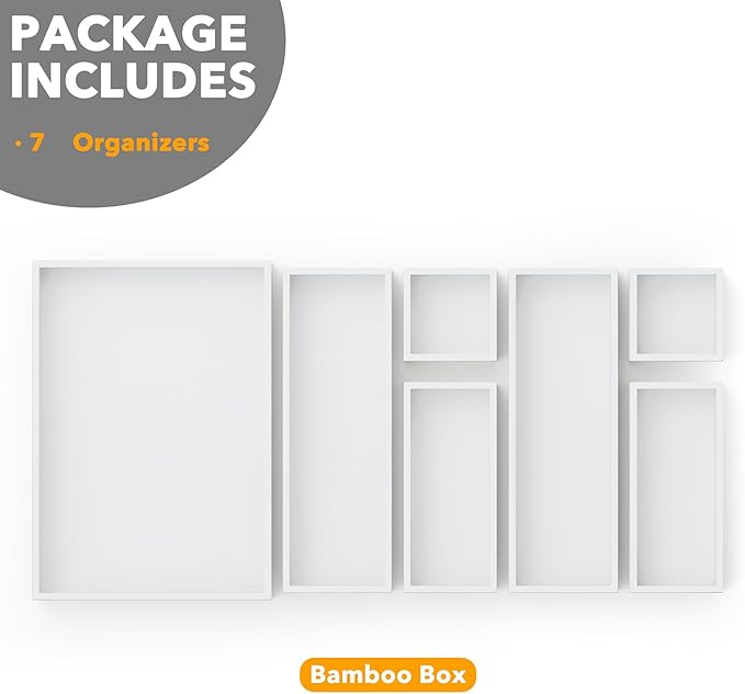 SpaceAid 7-Piece Bamboo Drawer Organizer Storage Boxes Set, Wood Tray Junk - Image 6