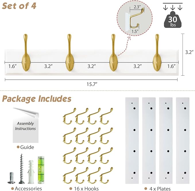 Forbena Gold Coat Rack Wall Mount, Decorative Coat Hooks - Image 3
