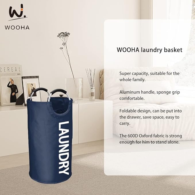 WOOHA 95L Large laundry basket, Collapsible laundry hamper, Tall Clothes - Image 3