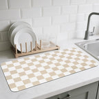 Checkered Dish Drying Mat for Kitchen Counter, Absorbent Non-Slip Coffee Mat by CooRug