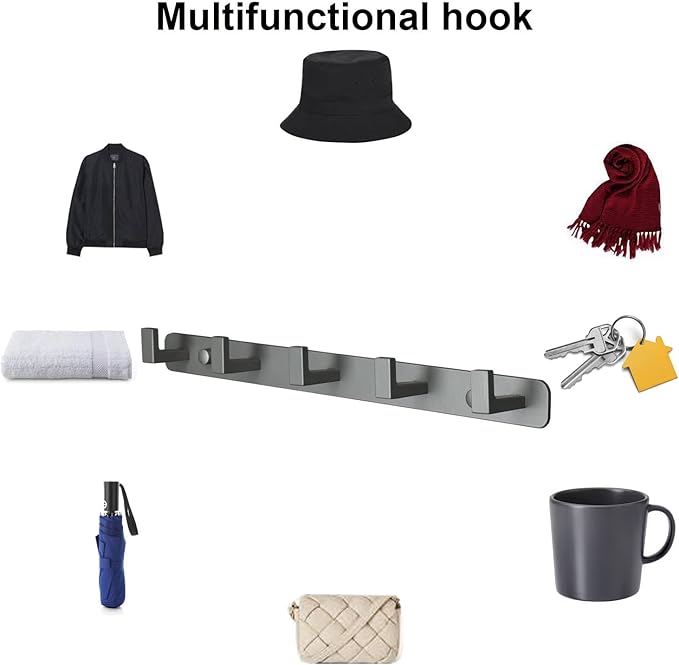 Coat Rack, Heavy Duty Stainless Steel 5 Tri Coat Hook Hanger, Wall Mounted - Image 4
