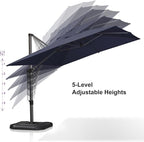 PURPLE LEAF 9'×11.5' Cantilever Patio Umbrella with Base Rectangle Offset Outdoor Umbrella Cover with Zipper for Garden Deck Pool Navy Blue - Image 4