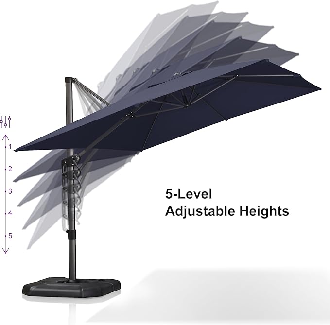 PURPLE LEAF 9'×11.5' Cantilever Patio Umbrella with Base Rectangle Offset Outdoor Umbrella Cover with Zipper for Garden Deck Pool Navy Blue - Image 4