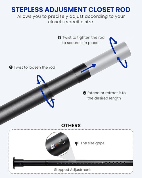 2 PACK Closet Rods for Hanging Clothes, 17 to 28 Inches Stepless Adjustable - Image 2