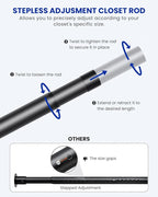 Closet Rods for Hanging Clothes, 17 to 84 Inches Stepless Adjustable Metal - Image 2