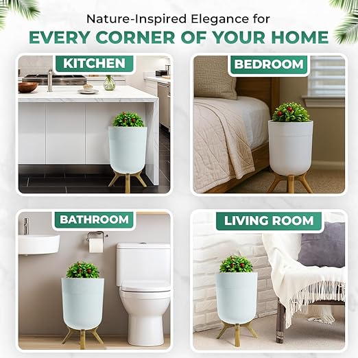 Small Bathroom Trash Can with Plant Style Lid, 1.8 Gallon, Small Bathroom - Image 5