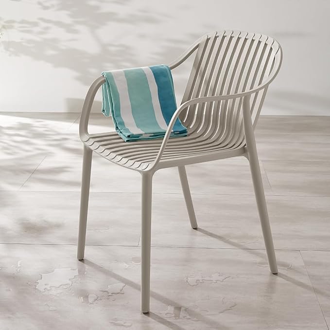 Modern Stackable Outdoor & Indoor Plastic Dining Chairs Set, Outdoor Breathable Armchairs Set, Weather-Resistant, Ideal for Patios, Cafes, and Home Use, No Assembly, Set of 4 (Grey) - Image 6