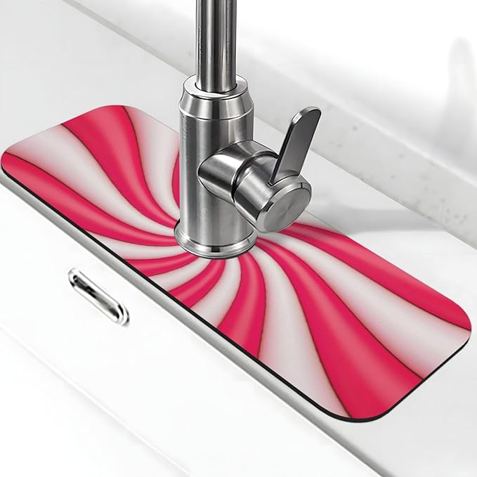 Christmas Lollipop Swirl Candy Sugar Red White Cute Kitchen Sink Splash Guard by WILL+BUDXEG